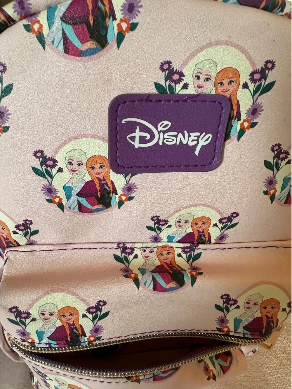 Disney Frozen Elsa and Anna Flowers Mini Faux Leather Backpack Pink